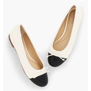 BLAIR CAP TOE SOFT NAPPA BALLET FLATS - IVORY/BLACK